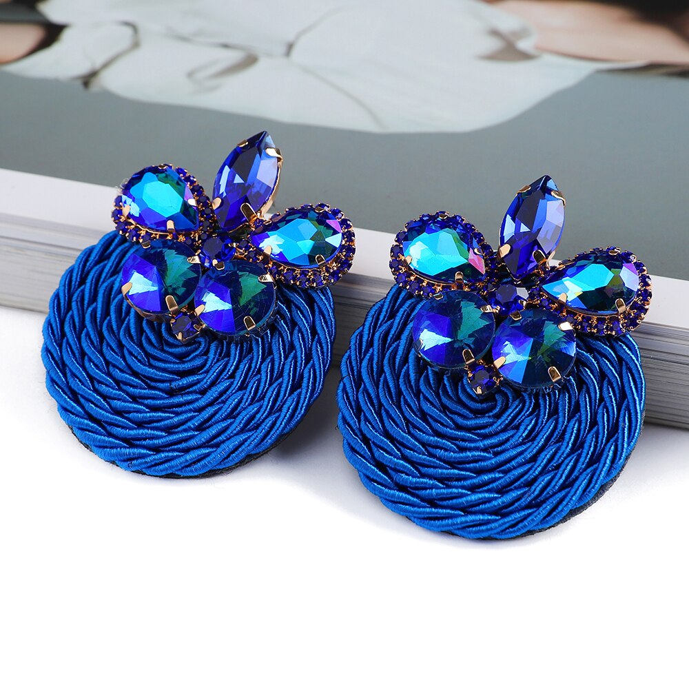 Ethnic Style Cotton Cord Weave Round Ear Accessories Vintage Sparkly Crystal Dangle Earrings For Women Luxury Jewelry: 38