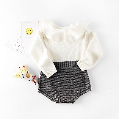 Autumn Baby Knitted Rompers Sweater Baby Girl Long Sleeve Knitted Overalls Infant Girl Princess Cotton Clothes Baby Girl Romper: D102 / 9M