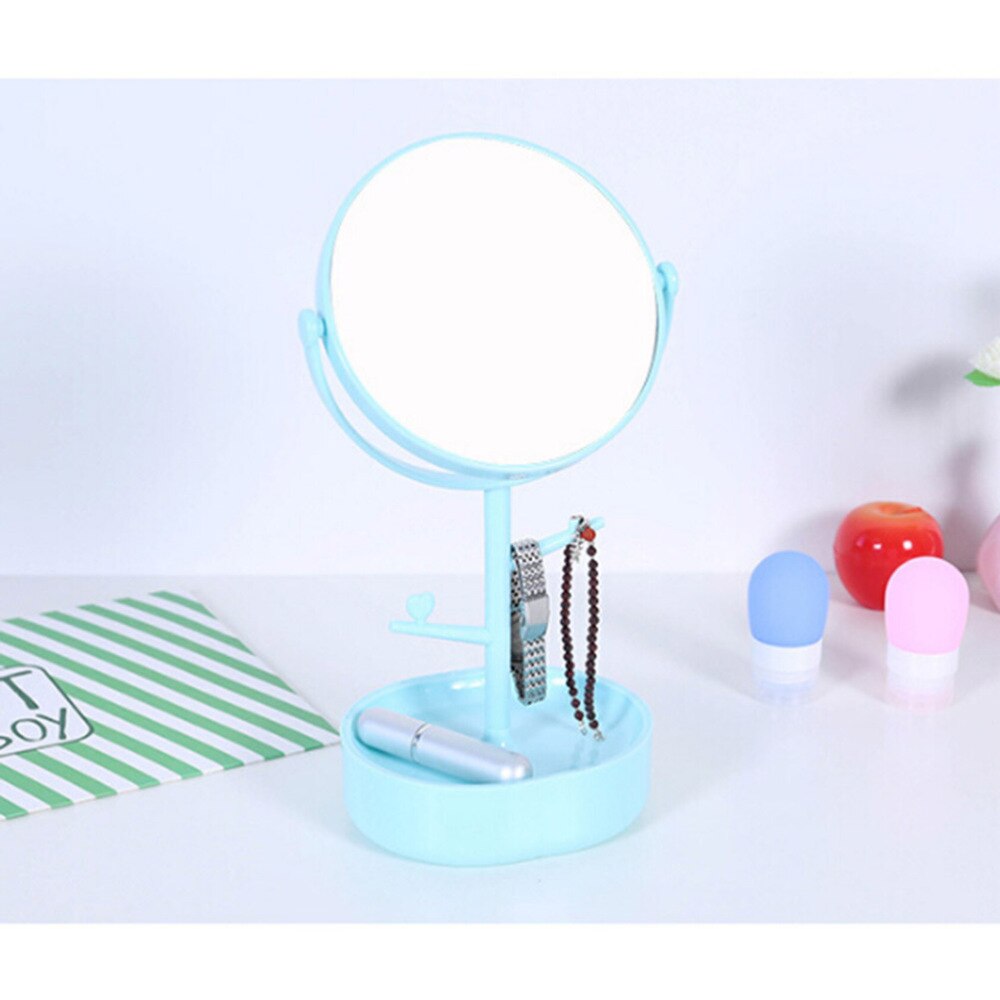 Tafelmodel dubbelzijdige make-upspiegel, make-upspiegel met draaibare make-upspiegel en opbergvak voor haaraccessoires (versterkende