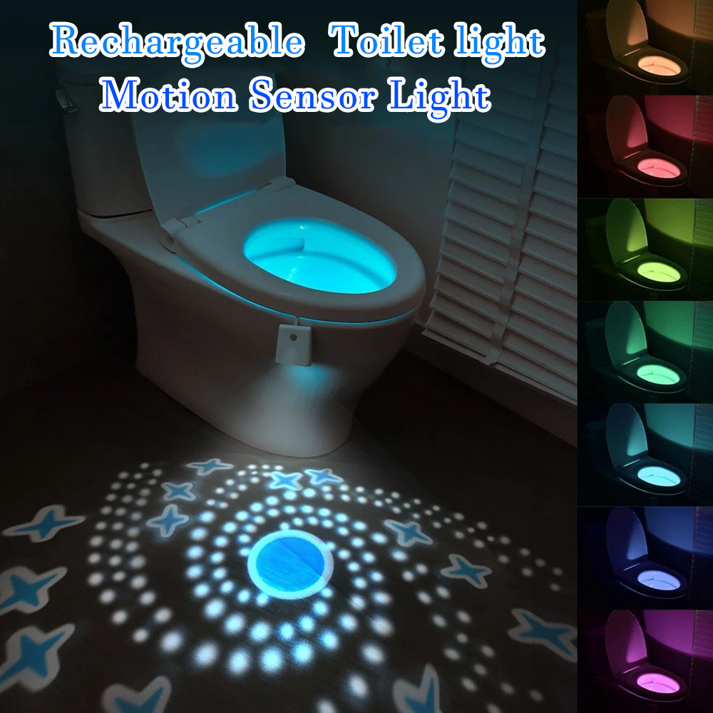 Luz nocturna para inodoro, luz con Sensor de movimiento, luz LED para inodoro, lámpara LED nocturna recargable de 7 colores para decoración de baño y baño