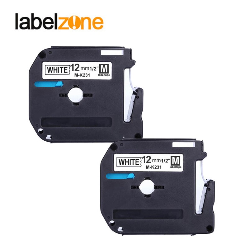 2 stks/partij Zwart op Wit 12mm 8 M Printer Lint Compatibel voor Brother p-touch Label Printer Tape MK231 MK 231 M-K231 MK-231