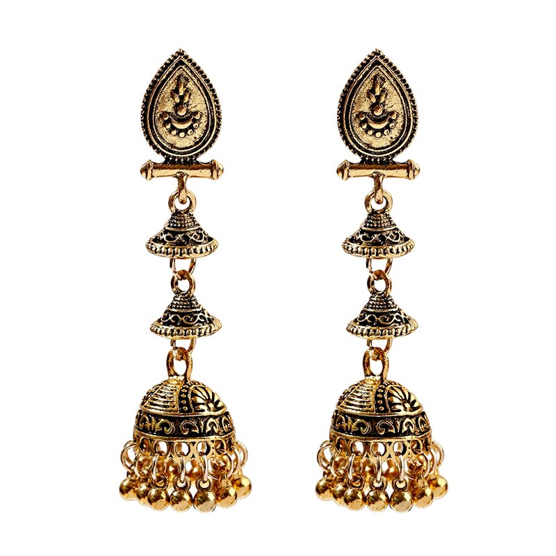 Ethnic Gold Afghan Long Tassel Bead Earrinngs Bollywood Jewellery Bell Jhumka Indian Earrings Wedding Jewelry: Gold 1