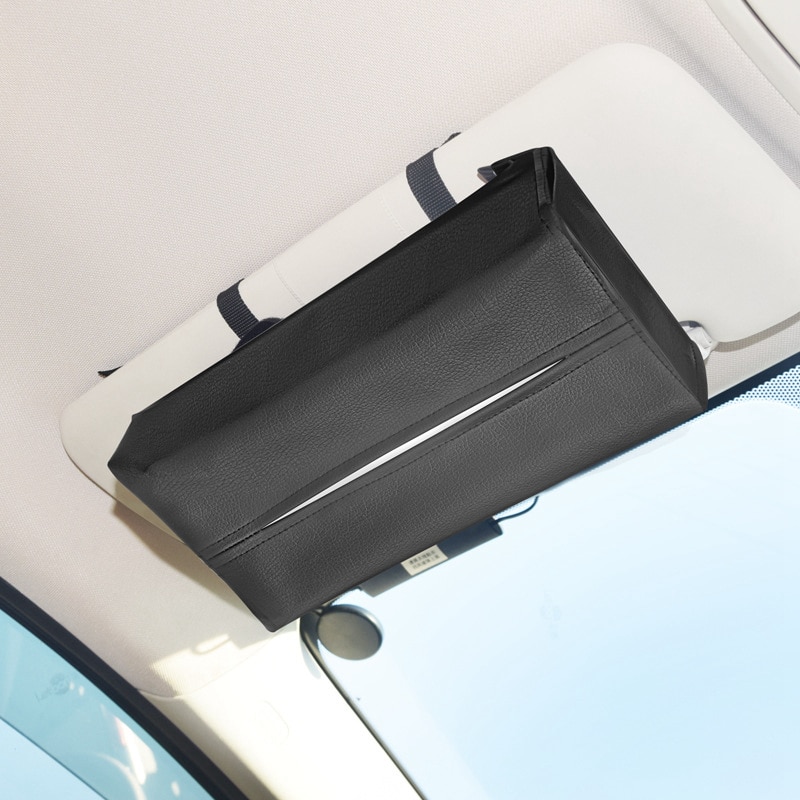 Universele Auto Zonneklep Tissue Box Houder PU Leather Tissue Box Cover Case Voor Papier Auto Organizer Accessoires