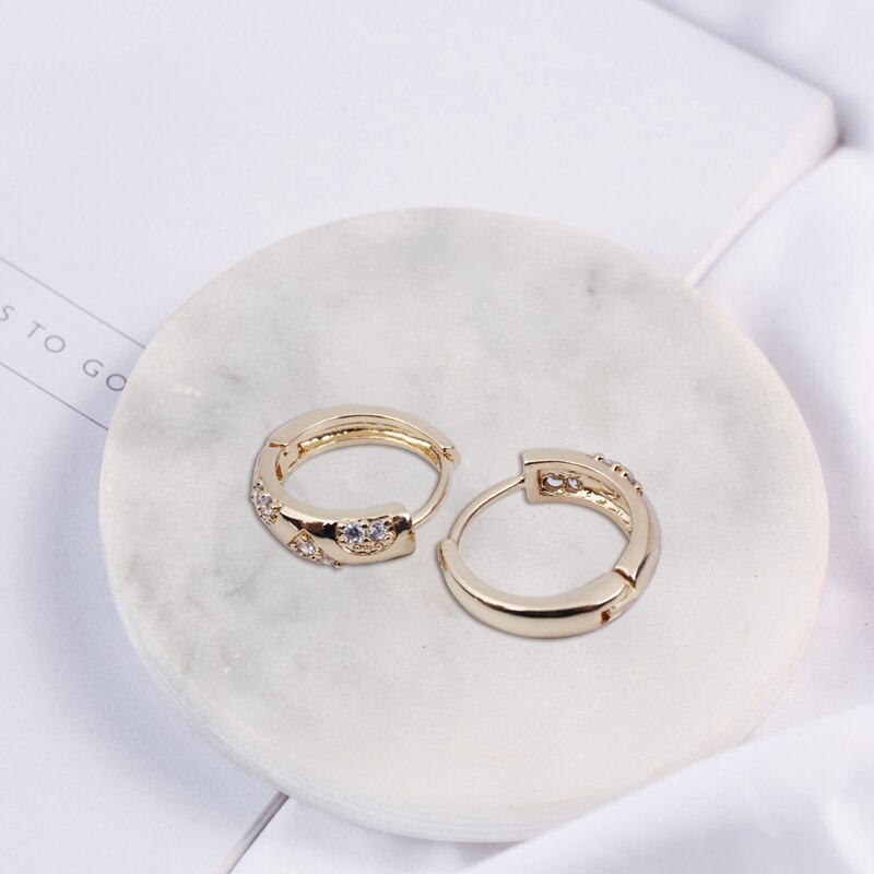 Gold plated Hoop Earrings for women CZ Stone Earring