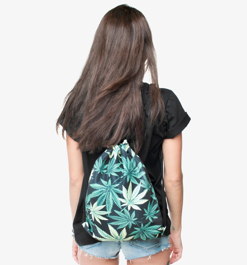Hemp leaves backpack drawstring BAGS drawstring 3D printing softback bags Women's shoulder bag knapsack women Femtie