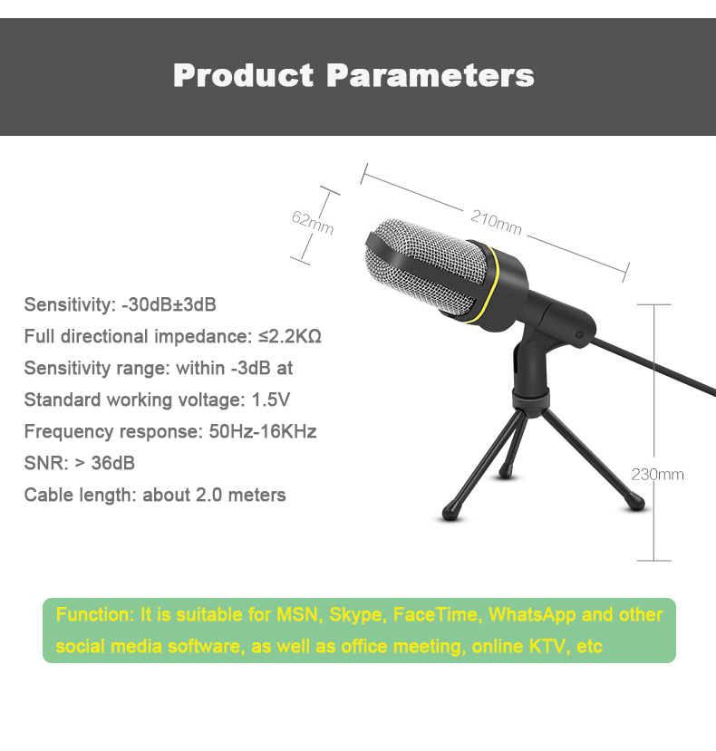 VOXLINK – Microphone de Studio à condensateur, avec support trépied 3.5, SF-920 mm, pour enregistrement sur PC