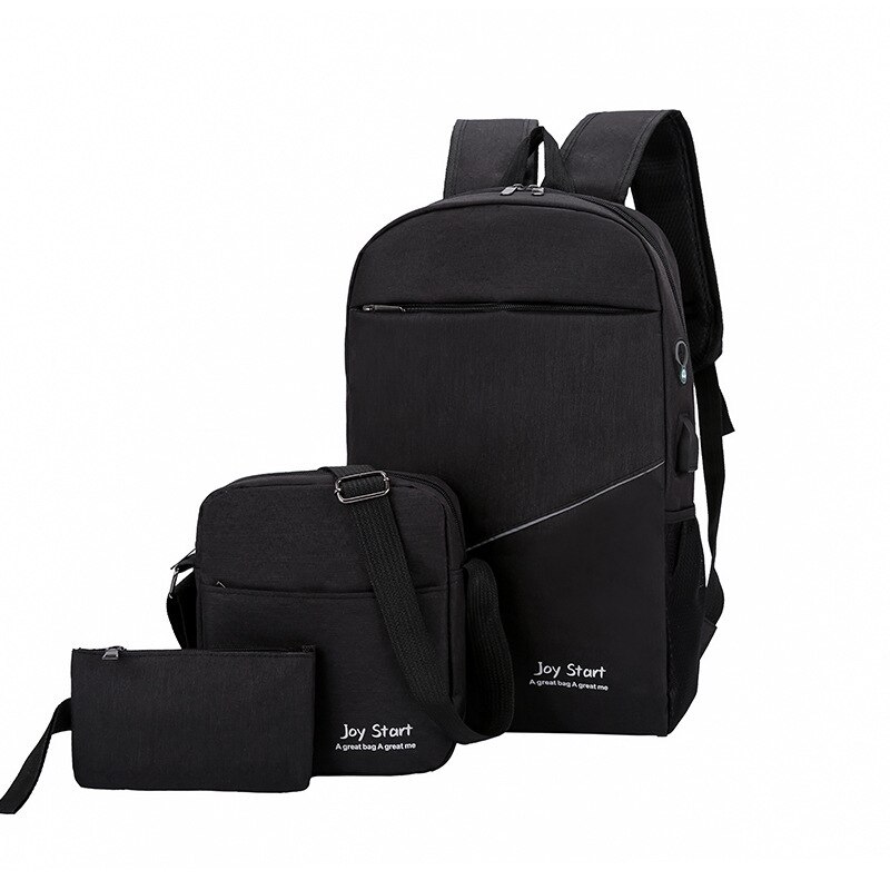 3pcs/set Men's Backpack Male USB Charging Laptop Backpack Women Travel Backpacks Schoolbag Men Shoulder Bag Sets Bags 3 Pieces: Black