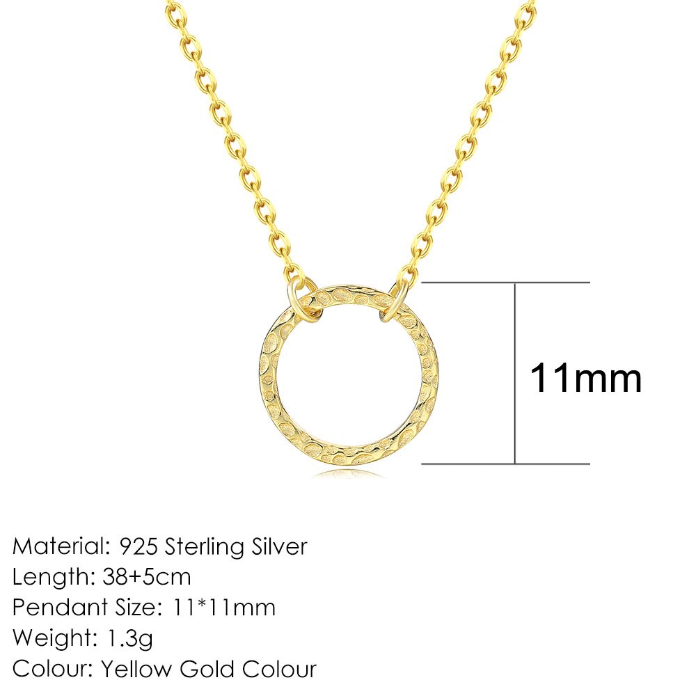 Mobuy 14K Vergulde 925 Sterling Zilveren Ketting Voor Vrouwen Hamer Patroon Hanger Fijne Sieraden Choker Ketting Vrouwen sieraden: 11mm-14K Gold