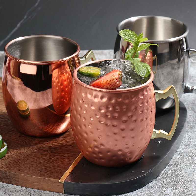 Gehämmert Moscow Mule Becher Trinken Tasse 100% Reine Massivem Kupfer Messing Set 16 Unzen Food Grade Metarial Bier Cocktail Tasse