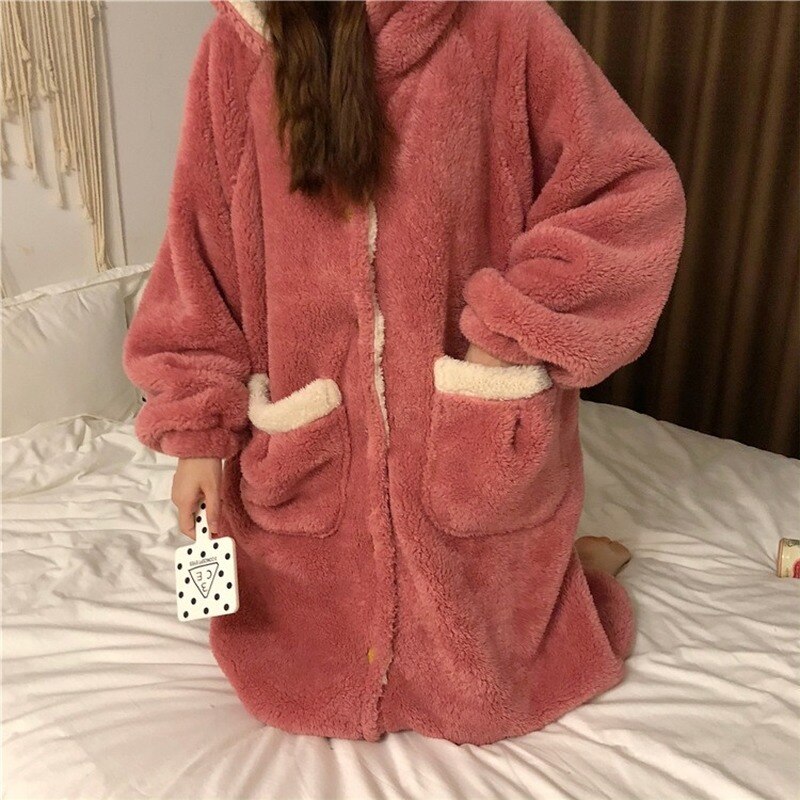 Autumn and Winter Onesie Women Girlfriends Cute Hooded Nightgown Sweet Romper