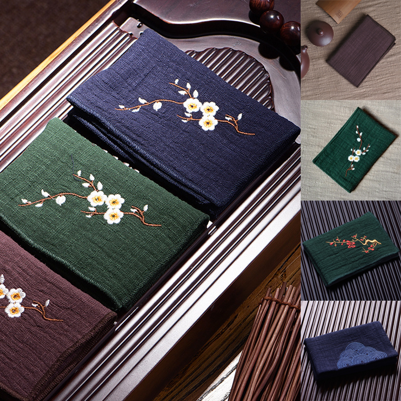 Toallas de té chinas bordadas, tejido con patrón de ciruela, absorción de agua, cuenco ecológico, accesorios de limpieza de tetera, 1 ud.