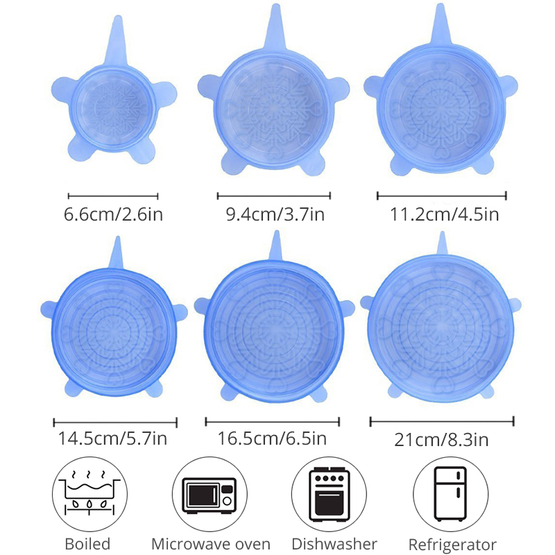 6 Pcs Silicone Cover Lids Reusable Fresh Keeping Silicone Stretch Lids Caps For Food Pot Dish Kitchen Accessories