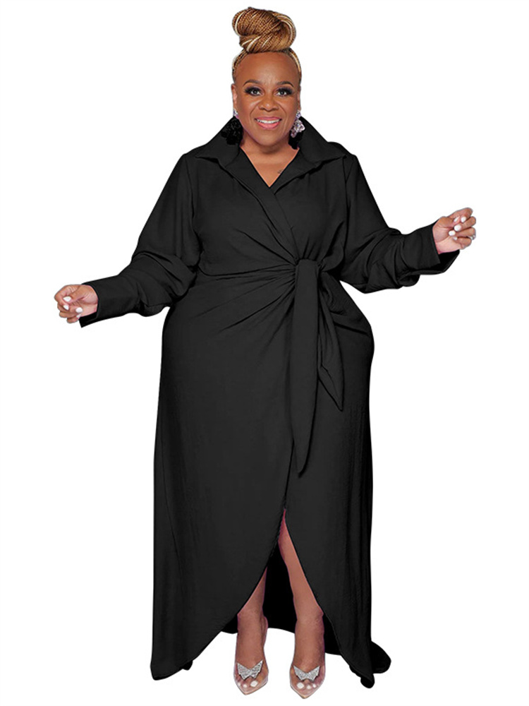 Wmstar Plus Size Jurken Voor Vrouwen Solide Elegante V-Hals Shirts Maxi Jurk Herfst Kleding Met Bandage