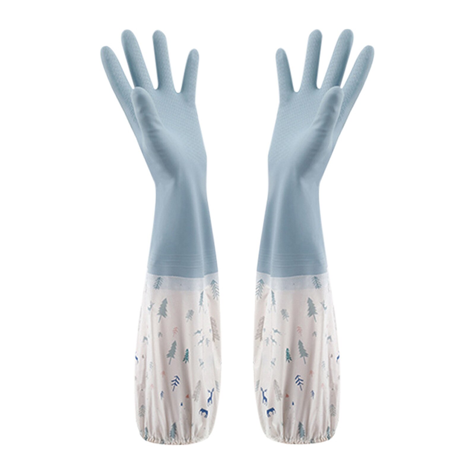 Long Sleeve Wash Dishes Household Cleaning Gloves Kitchen Waterproof Dishwashing Gloves Rubber Bands Gloves Scrubs Glove: Blue / M
