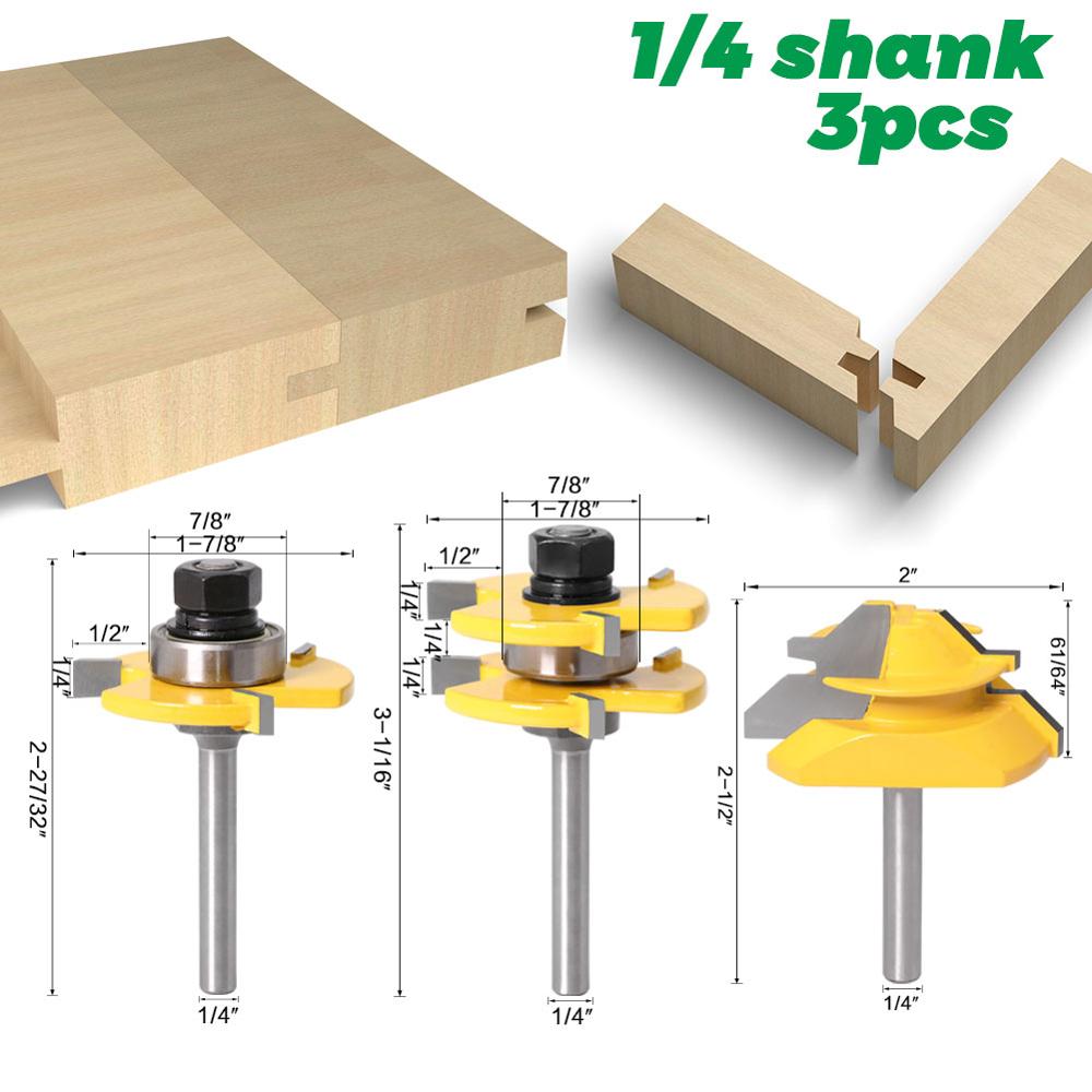 Tongue and Groove Router Bit Tool Set 1/4'' Shank With 45° Lock Miter Bit 1/4'' 6mm Shank - Solid Steel, Anti Kickback