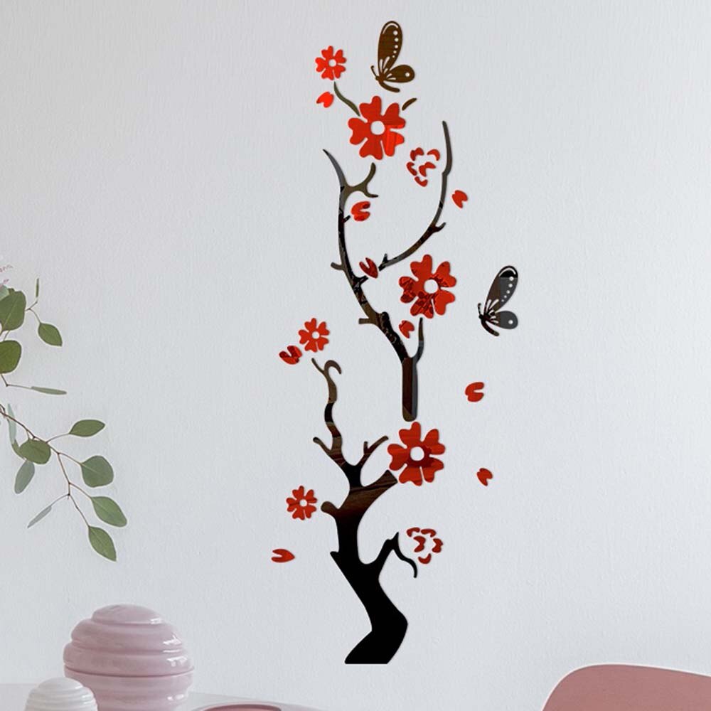 3d Sticker Spiegel Stickers Spiegel Behang Pruim Boom Home Decor Muur Spiegel Stickers Home Decoratie Moderne Muur Decor