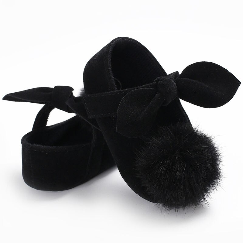Chaussures en fourrure pour bébés filles de 0 à 18 mois, à la , semelle souple, avec pompon, pour les premiers pas,: Black / 3