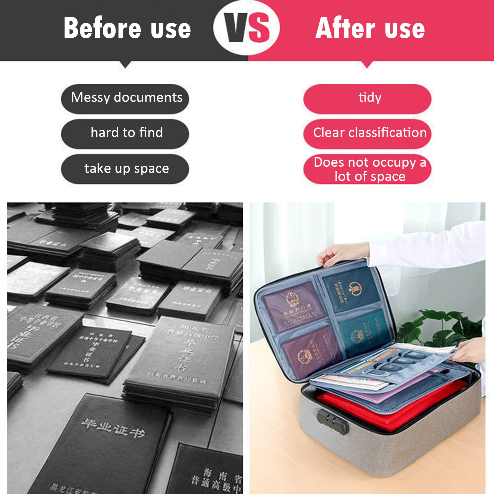 Large Capacity Multi-Layer Document Storage Bag Certificate File Organizer Case A4 Folder Passport Card Briefcase Password Lock