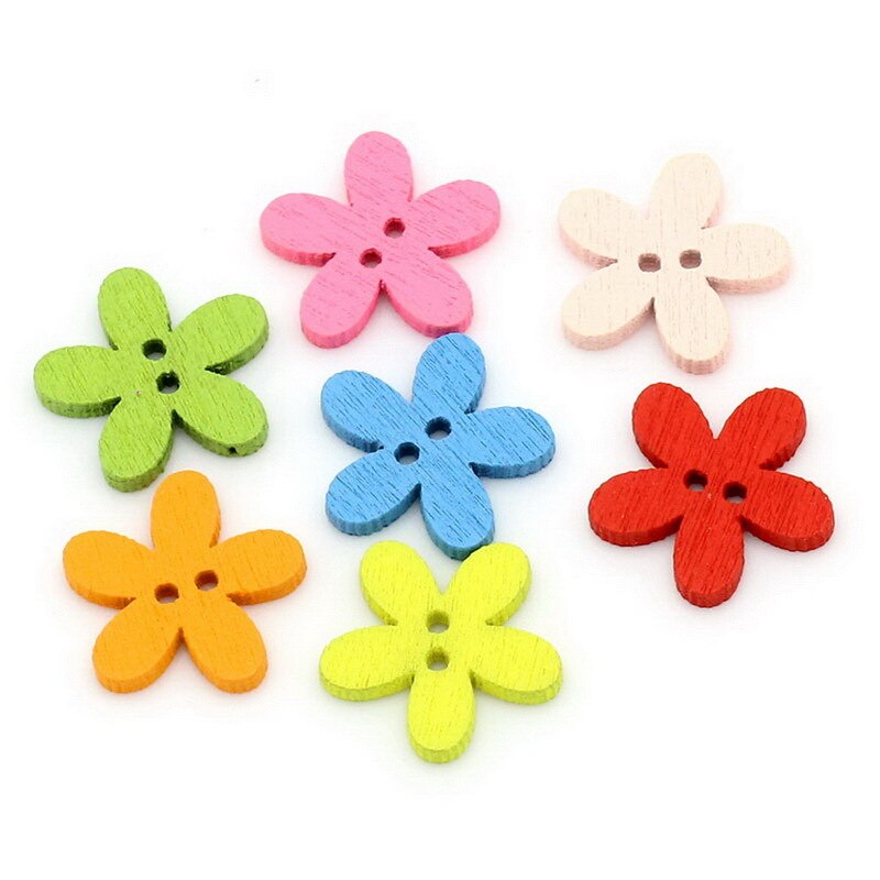 Vijf Bloemblaadje Pruim Bloem 20Pcs 15 Mm Willekeurige Mixed Decoratieve Knop 2 Gaten Gemengde Naaien Houten Knoppen Plaksteen Scrapbooking