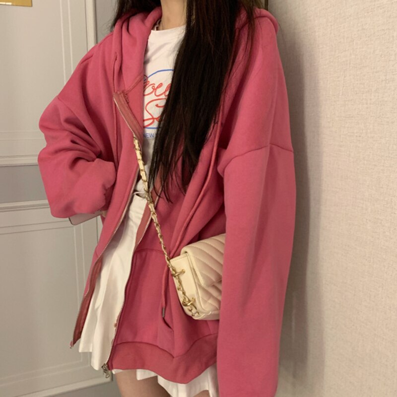 Sudadera con capucha para mujer, estilo japonés, Vintage, de Color sólido, manga larga, sobredimensionado, para oficina y mujer, abrigos grandes informales: red