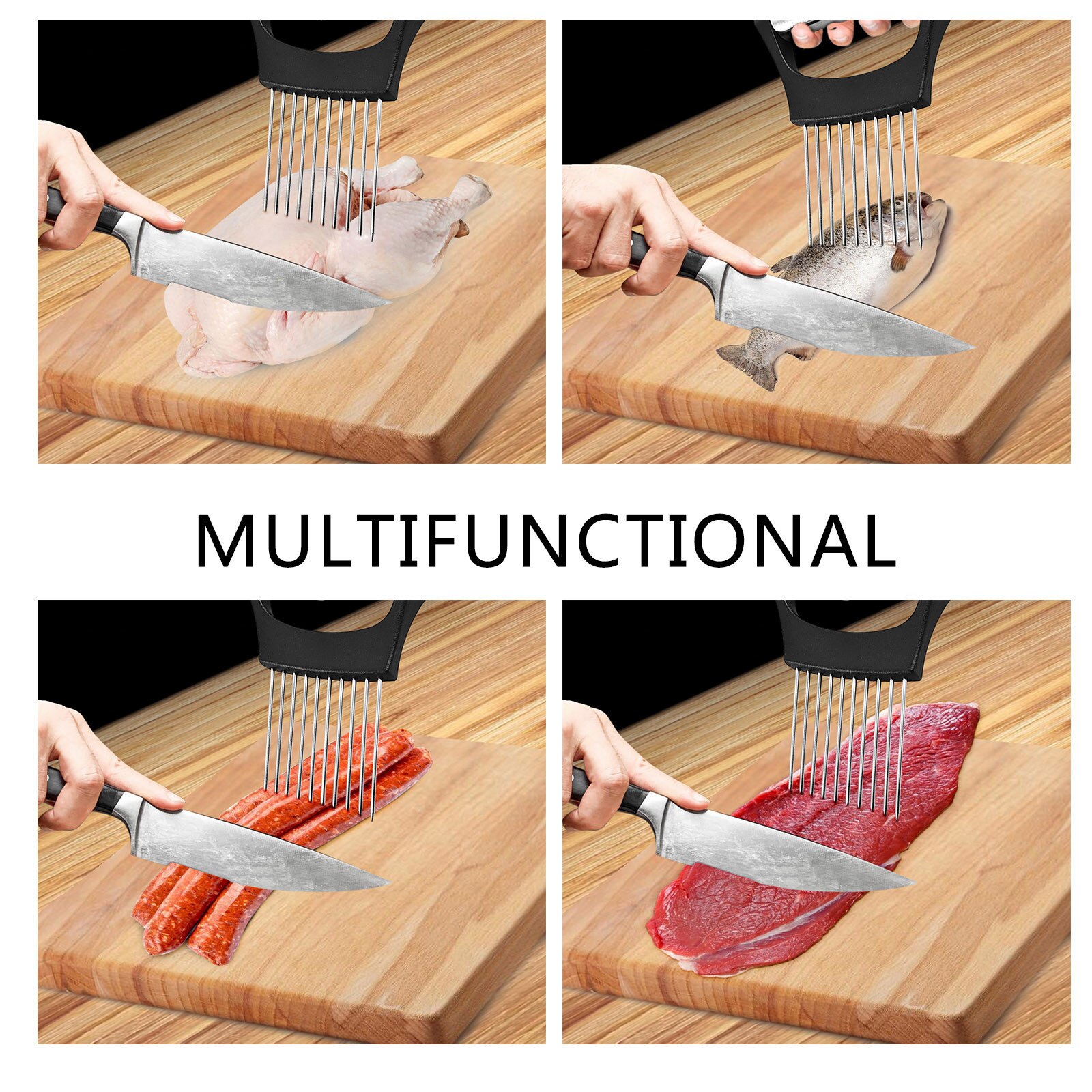 Food Slice Assistant Vegetable Holder Stainless Steel Onion Cutter Onion Chop Fruit Vegetables Tomato Cutter Knife#40