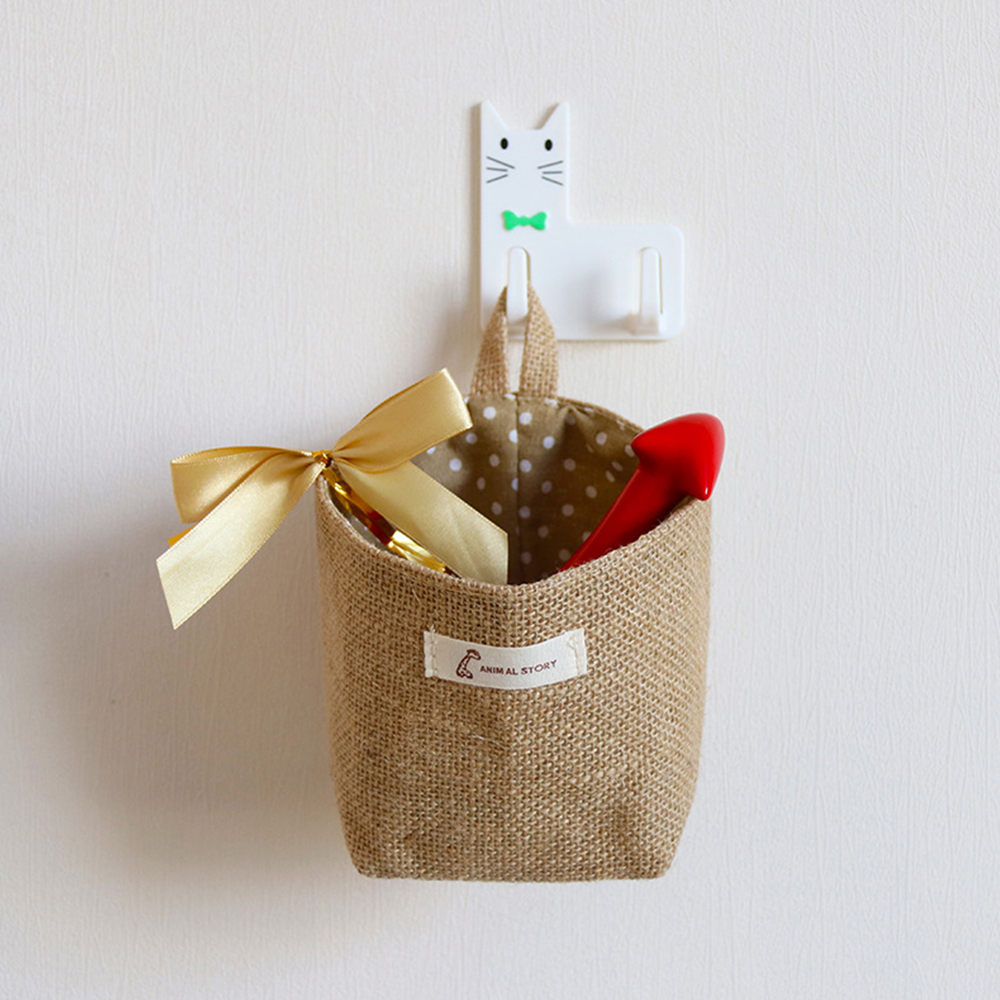 1Pc Linnen Katoen Stof Pouch Muur Deur Closet Opknoping Organizer Bag Desktop Opslag Mand Opknoping Opslag Container