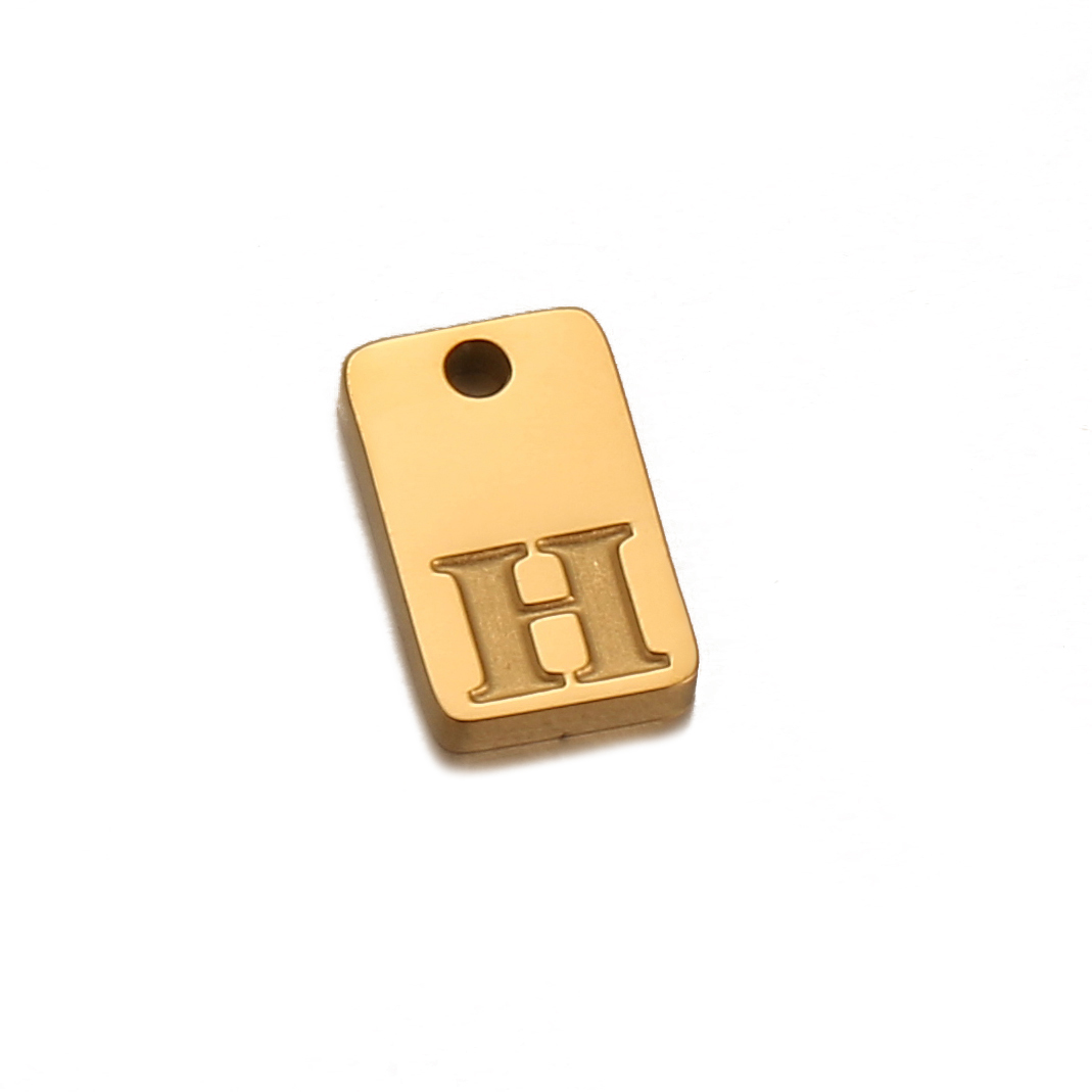 Breloques initiales de l'alphabet carré en acier inoxydable, lettre anglaise gravée, colliers de la présidence bricolage, fabrication de bijoux esthétiques, 5 pièces par lot: Imitation plaquée rhodium