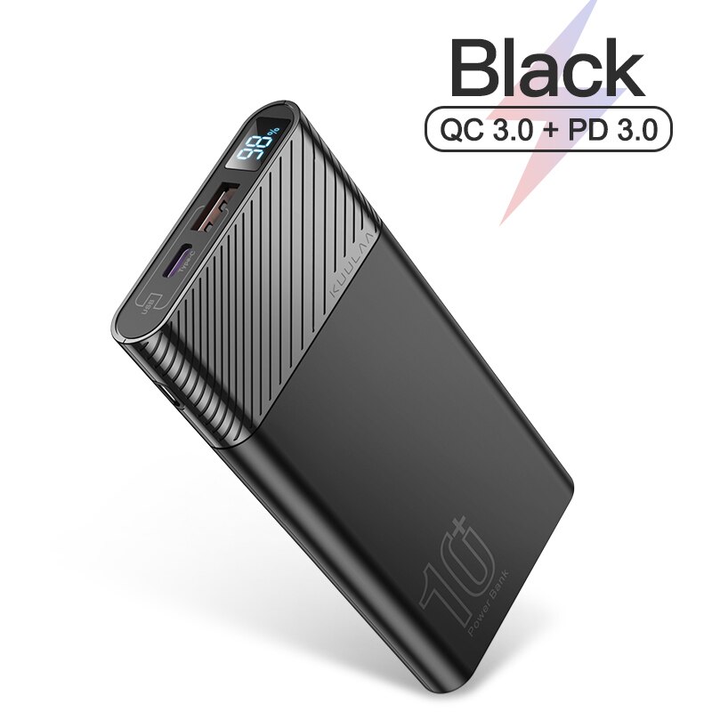 KUULAA PowerBank 10000mAh QC PD 3.0 batterie d'alimentation chargeur portable de charge rapide pour xiaomi mi 9 8 iPhone 11 X batterie à cliquet: QC PD Black