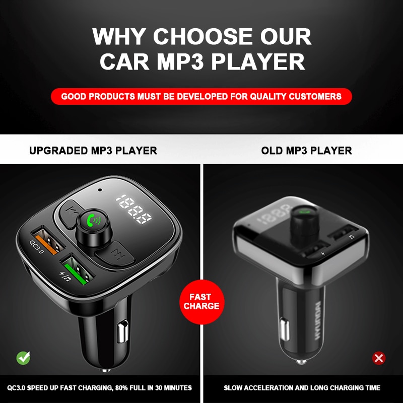 QC 3.0 Handsfree 5.0 Fm Transmitter Modulator Car Bluetooth Car Kit Fast Dual USB Charger Car MP3 Player TF Card Music Adapter