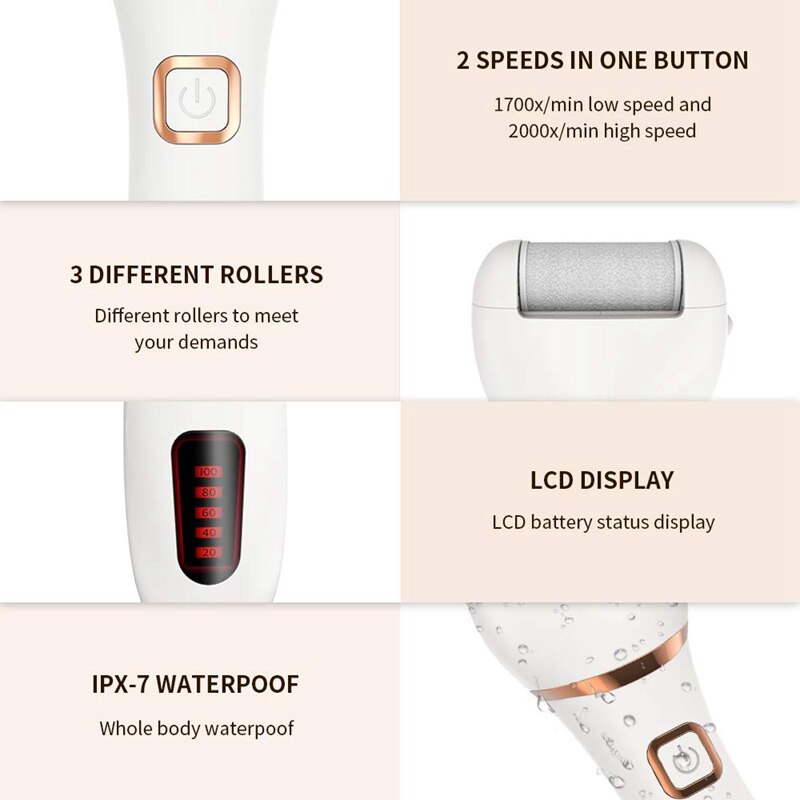 Topdeals elektrische eeltverwijderaar oplaadbare elektronische voetvijl pedicure voetvijl voetrasp met ipx 7 waterdicht voor