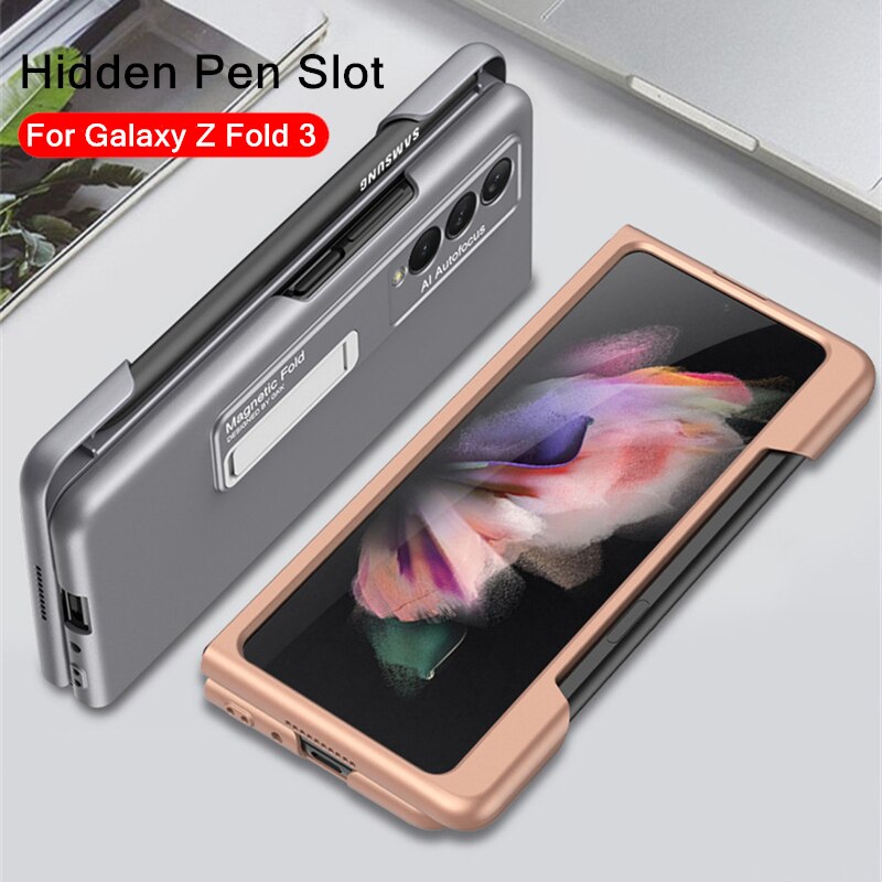 Coque rigide PC avec support à fente pour stylo, étui rigide avec béquille magnétique pour Samsung Galaxy Z Fold 3 5G