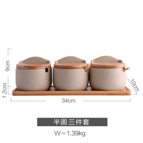 Style japonais assaisonnement boîte ménage sucre céramique bol assaisonnement pot avec couvercle sel pot huile d'olive bouteille cuisine fournitures: 3pcs