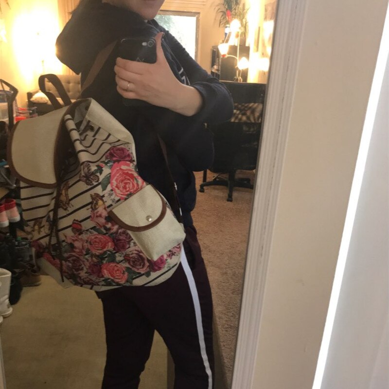 Mochila de lona con estampado Floral Retro Miyahouse para adolescentes, mochila escolar con de mariposa a rayas, mochila de viaje para niñas