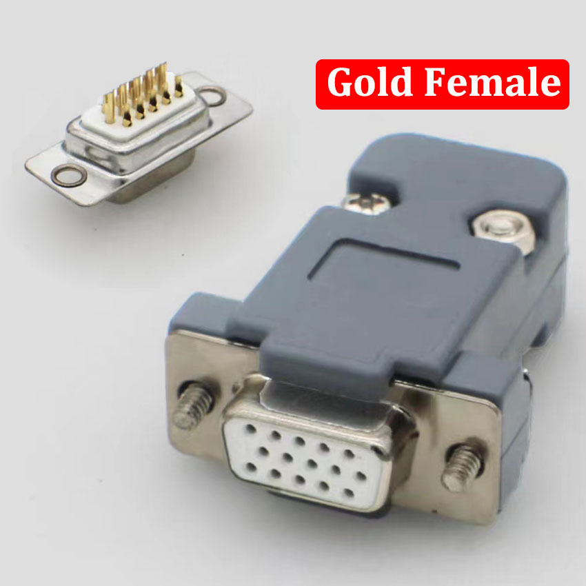 Conector adaptador DB15 de enchufe de soldadura VGA, conector DB15 hembra y macho, puerto D Sub HDB15, enchufe de 3 filas y 15 pines, interfaz de vídeo de ordenador: Multicolor