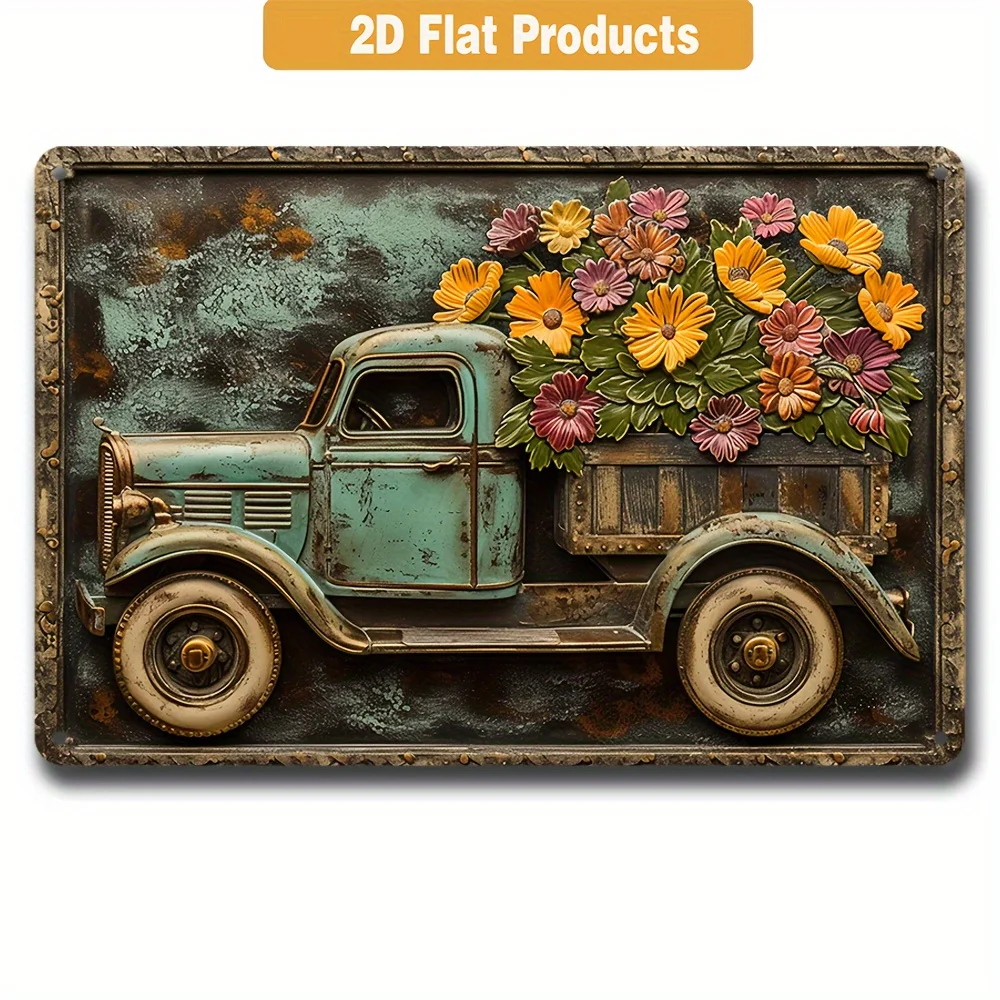 1pc Truck Flower Retro Metal Sign Wall Art Decor Ideal for Vintage Garage Cafe Bar Living Room As A Stylish Wall Decor Plaque