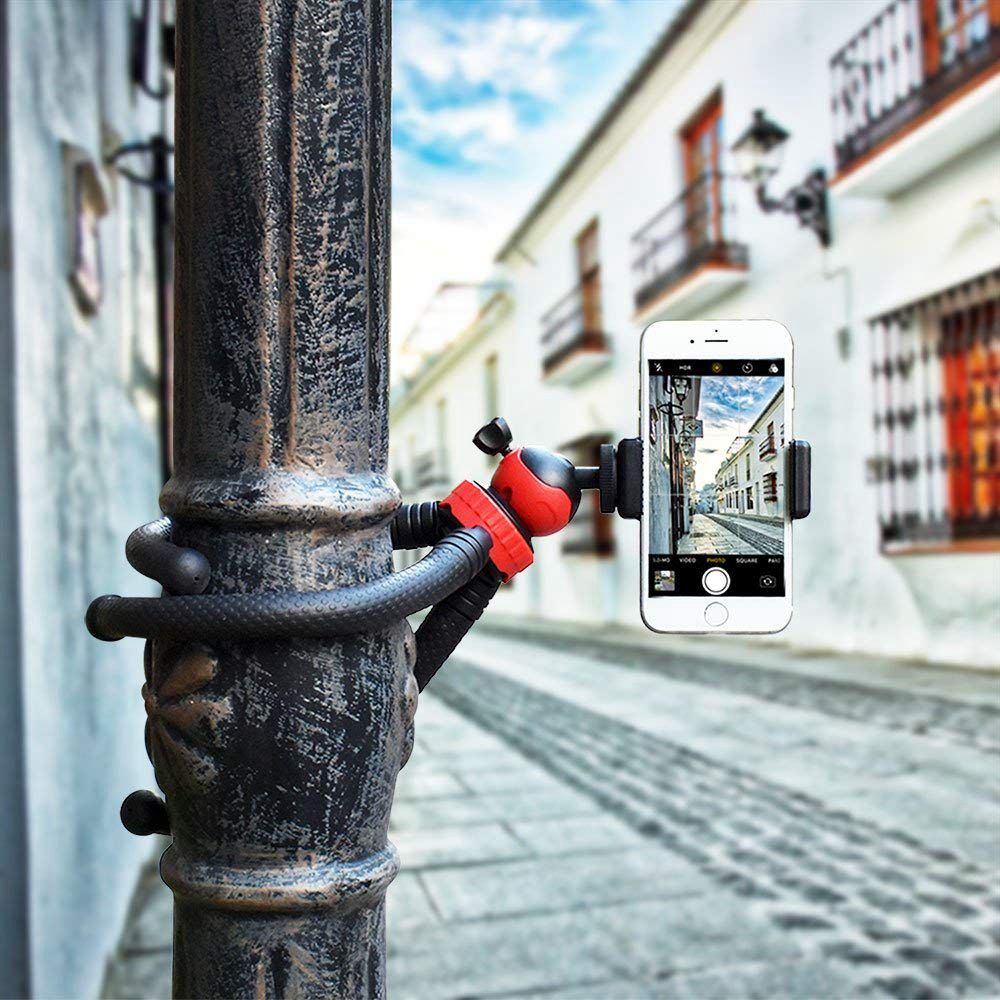 Fleksibelt kuglehovedstativ til iphone, android telefon, gopro, dslr kamera og mere, inkluderet universal smartphone klemme og go pro