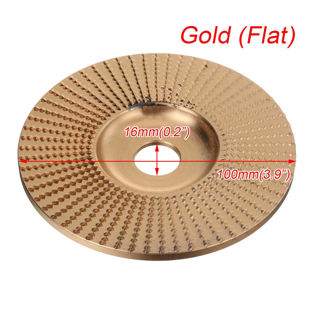 Ronde houten hoekslijpschijf schuurschijf haakse slijper wolfraamcarbide coating boring vormgeven schuren houtsnijwerk roterend gereedschap: Plat 100 x 16mm goud