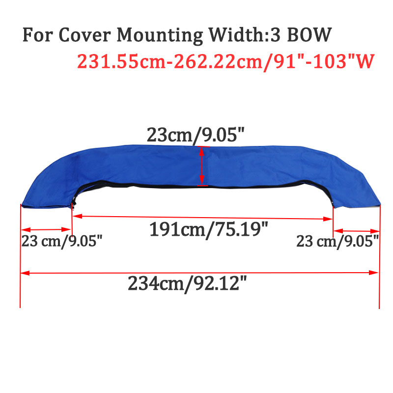 600D 3/4 BOW Bimini Top Boot Cover No Frame Yacht With Zipper Winter Snow Sunshade Dustproof Waterproof Cover Marine Accessorie: Blue