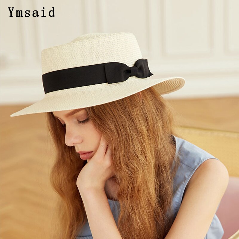 Dames Platte Boog Strooien Hoed Zomer Zonnehoed Voor Vrouwen Meisjes Casual Beach Fedora Hoed