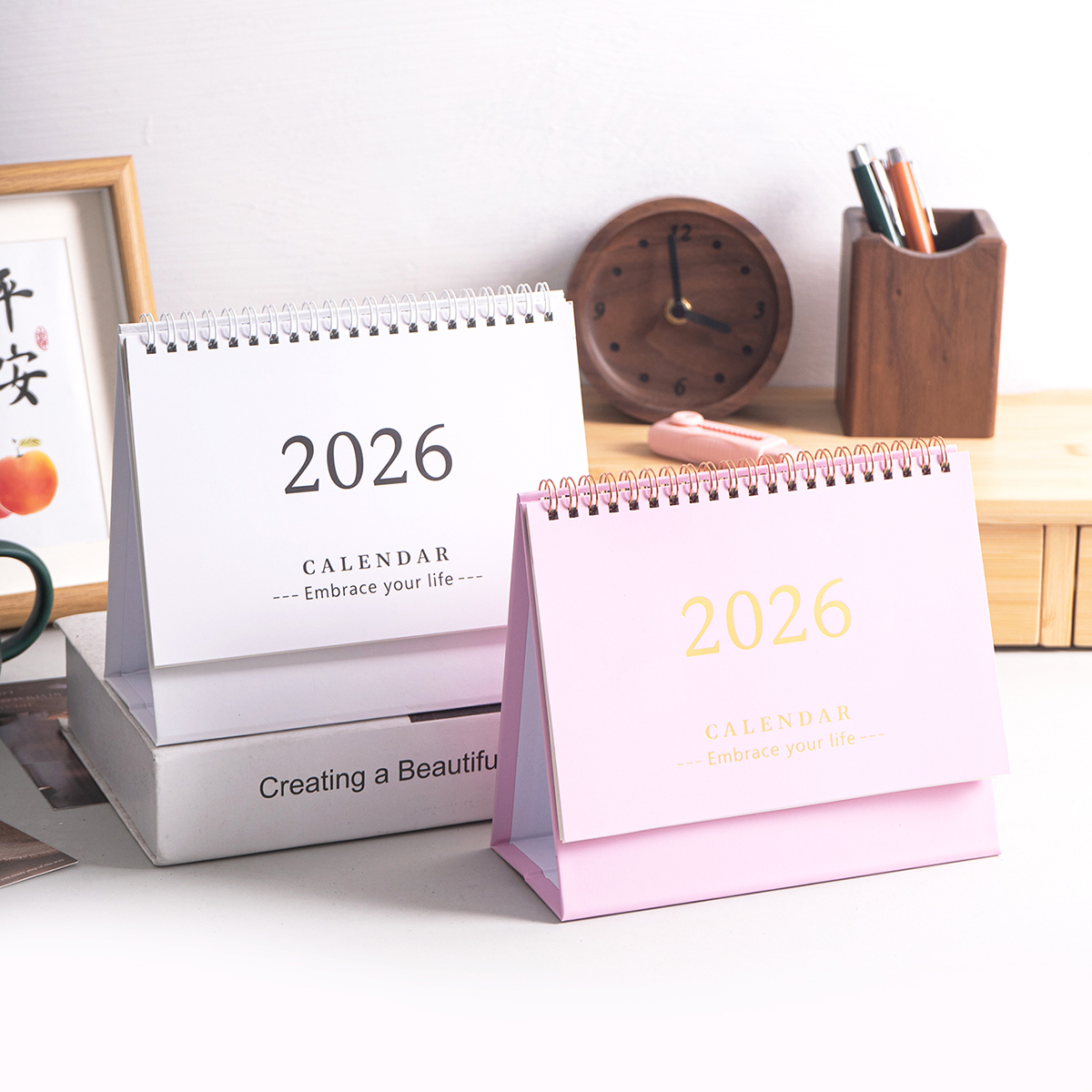 1 pc Cover Desktop Desk Calendar, Portable Foldable - Table Calendar, Writeable Memo, School & Office Desktop Decoration