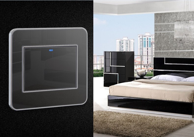 86 Press Button 1 Gang 1 Way LED Random Point Switch Mirror Acrylic Household Stainless Steel Brushed Panel