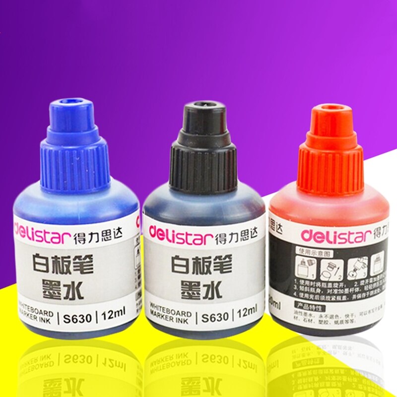 12ml whiteboard pen ink,whiteboard pen replenisher,3-color easy-to-erasable whiteboard pen ink,office stationery