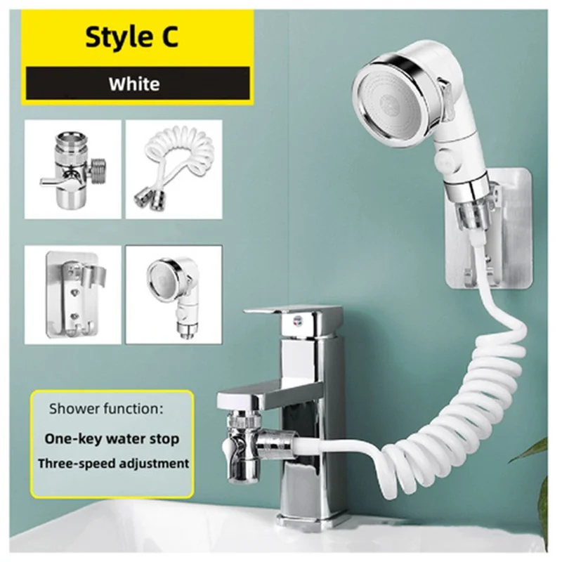 Bathroom Faucet Extender With External Shower Head Washbasin Tap Water Divider Bidet Sprayer For Hair Washing Toilet Cleaning: Orange