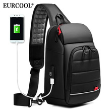 EURCOOL Men Chest bag for 9.7" iPad USB Charging Short Trip Messenger Bags Water Repellent Crossbody Shoulder Bag n1901