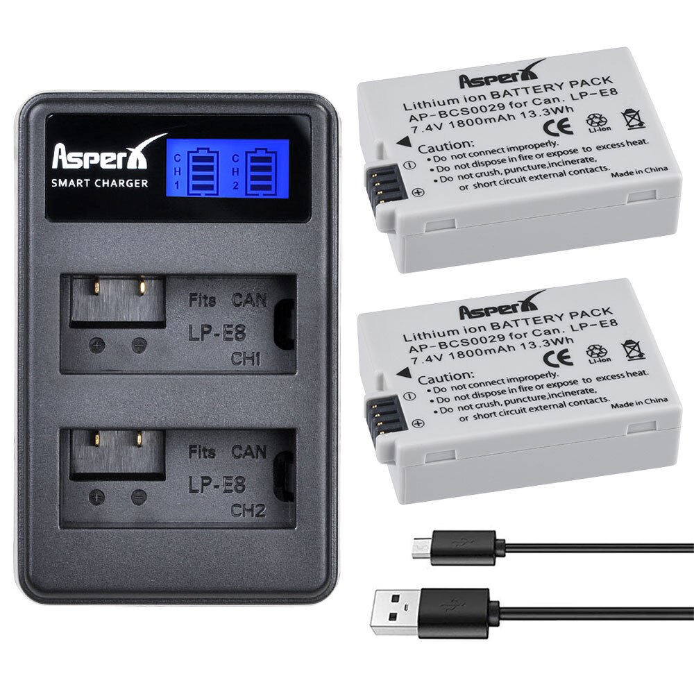 4Pcs 1800mAH LP-E8 LPE8 LP E8 Battery Batterie AKKU + LCD Dual Charger for Canon EOS X4 X5 X6i X7i T2i T3i 550D 600D 650D 700D: 2B with Charger