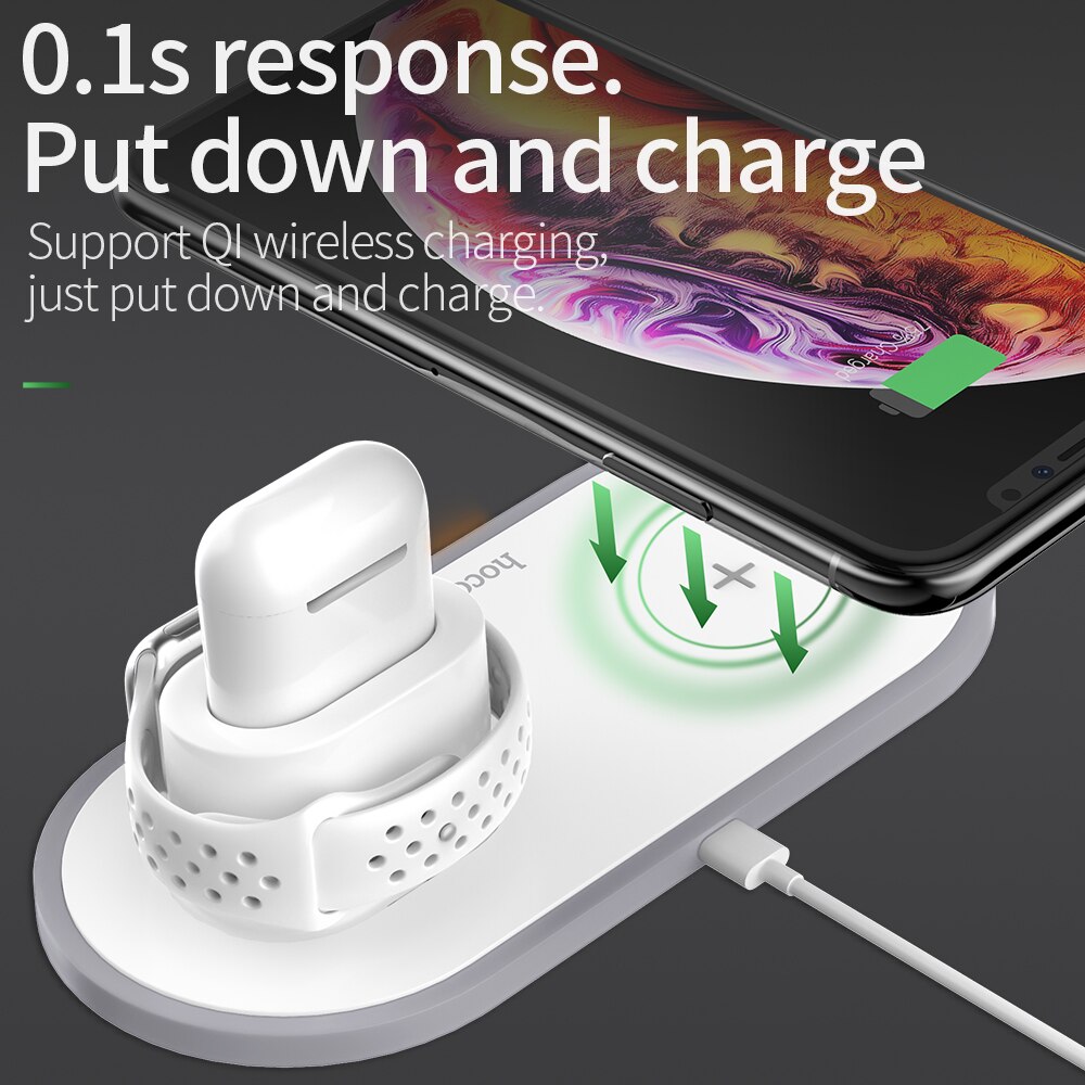 HOCO 3in1 Qi Wireless Charger Pad for i Phone 11 pro X XS Max XR for A pple Watch 4 3 2 Airpods 10W Fast Charge For Sam sung S10