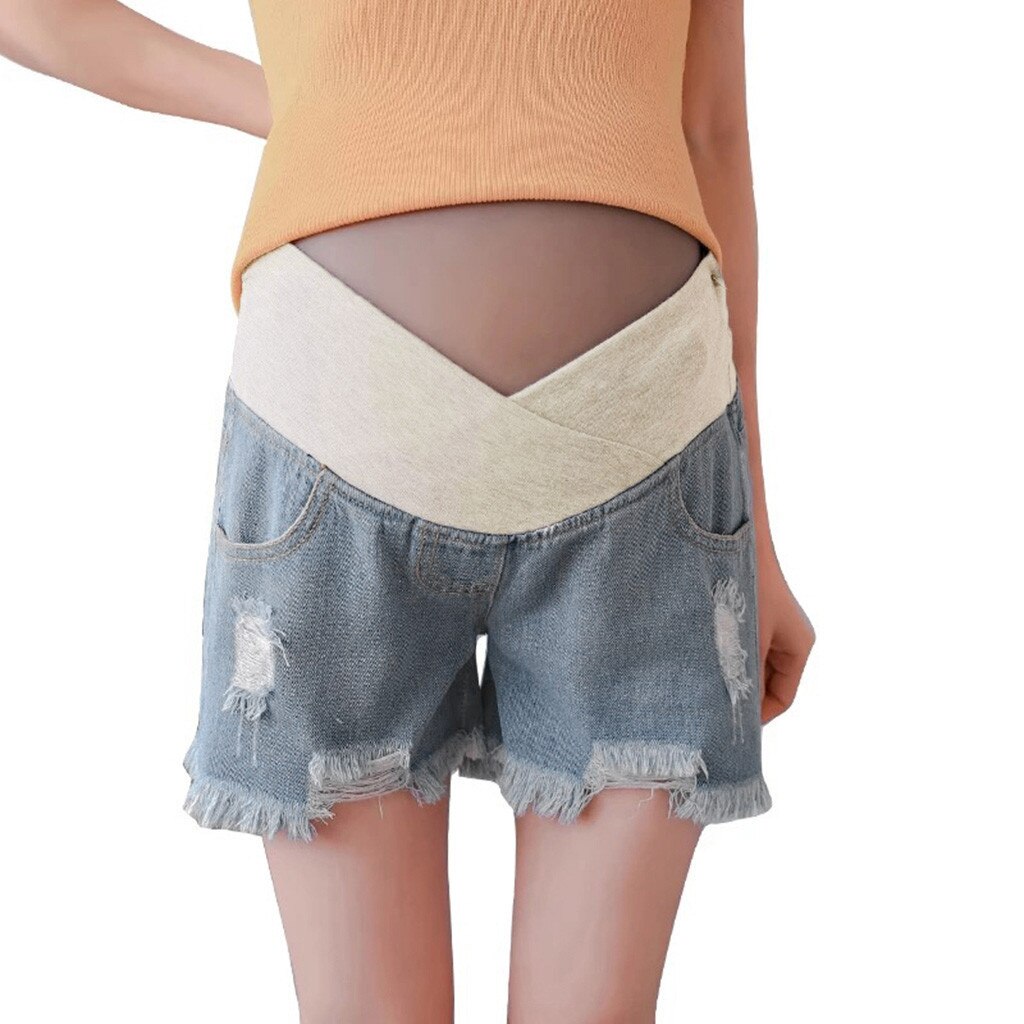 Tøj kvinder gravid kvinde denim jeans barsel solid kort pantsprop bellypremama graviditet tøj bukser ropa mujer: Blå / Xxxl
