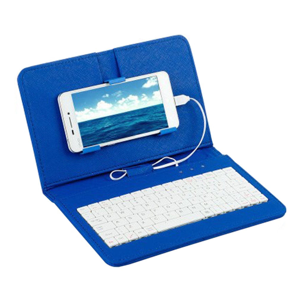 General Wired Keyboard Flip Holster Case For Andriod Mobile Phone 4.2''-6.8'' 20A: Blue