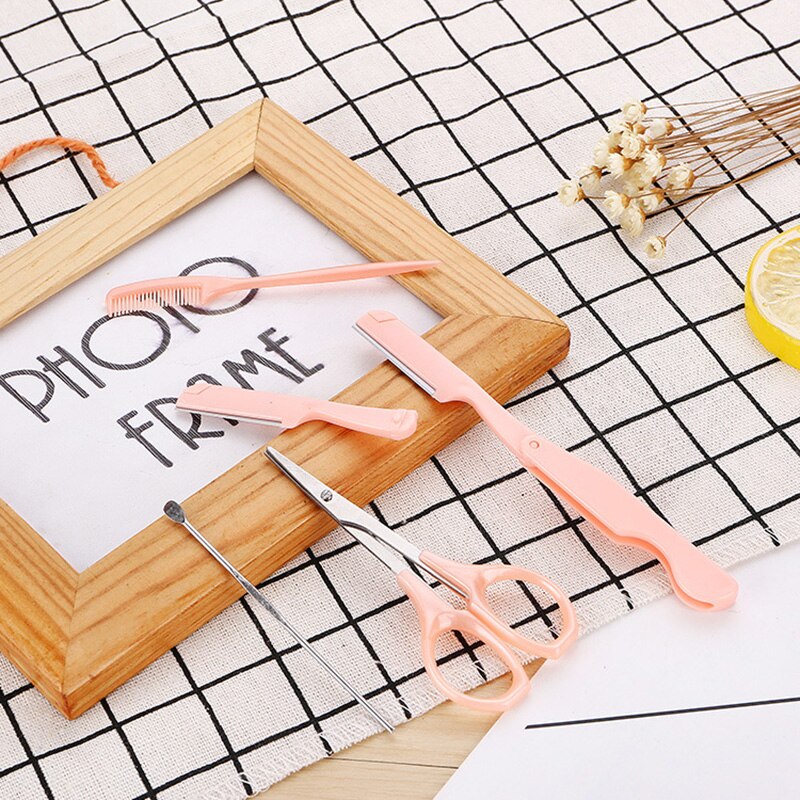 Portable 5pcs Makeup Eyebrow Tools Female Eyebrow Eyelash Trimmer Ear Spoon Scissors Kits Face Makeup Accessories