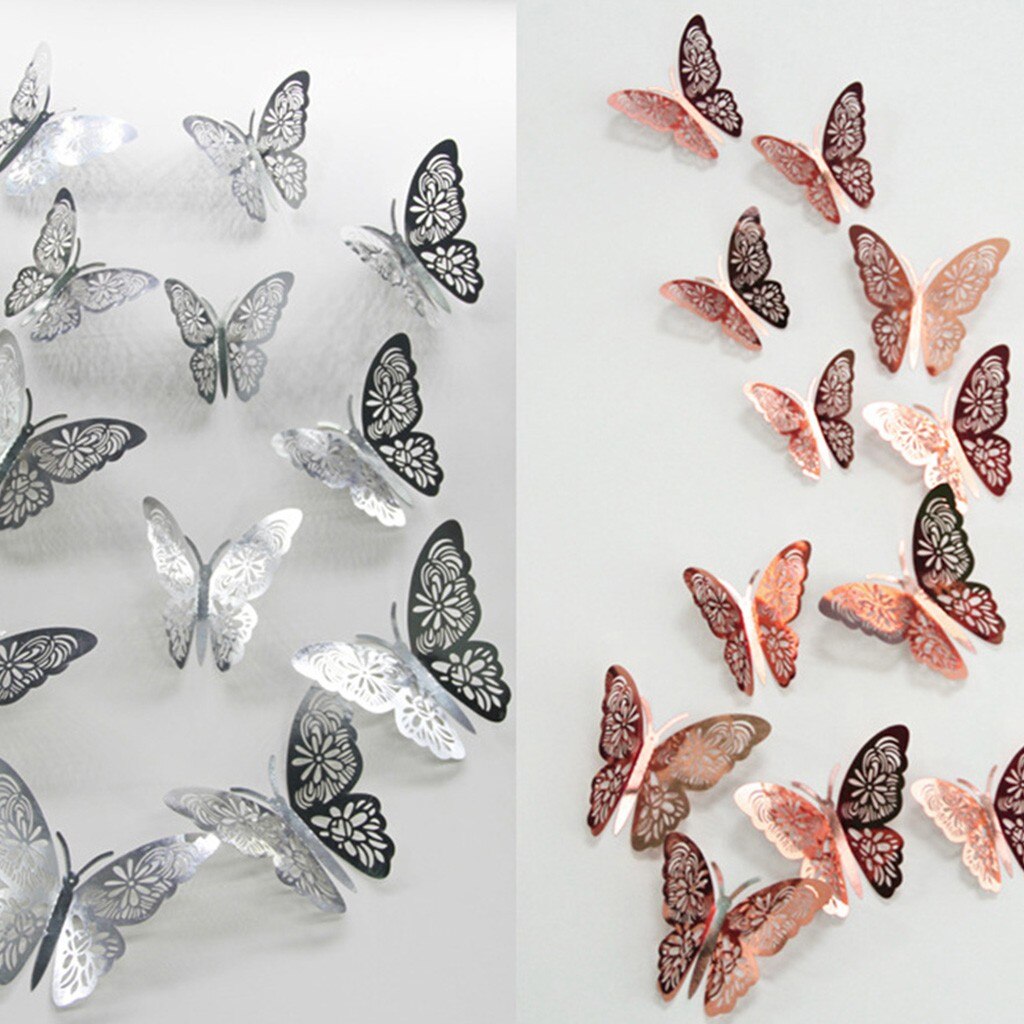48 stuks stickers, 3d vlinders als muurstickers, huisdecoratie, 3d gouden en zilveren vlinders als decoratie voor de bruiloft in de woonkamer.